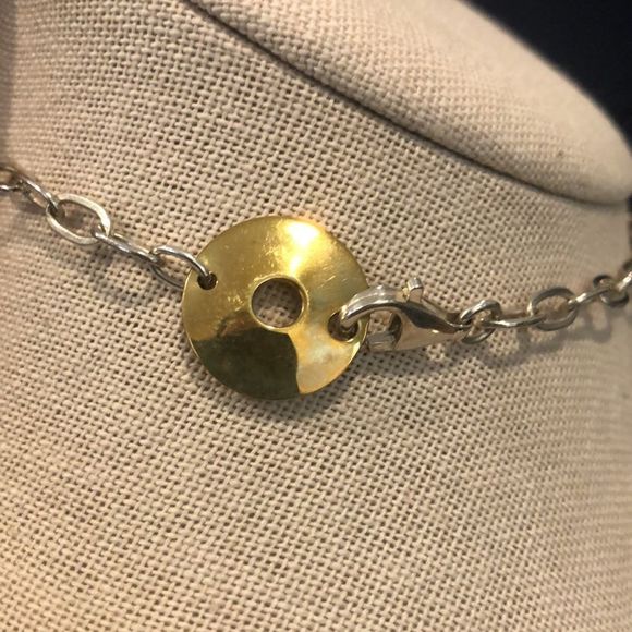 ROBERT LEE MORRIS Two Tone Hammered Sterling Silver Brass Modern Necklace - Picture 6 of 9